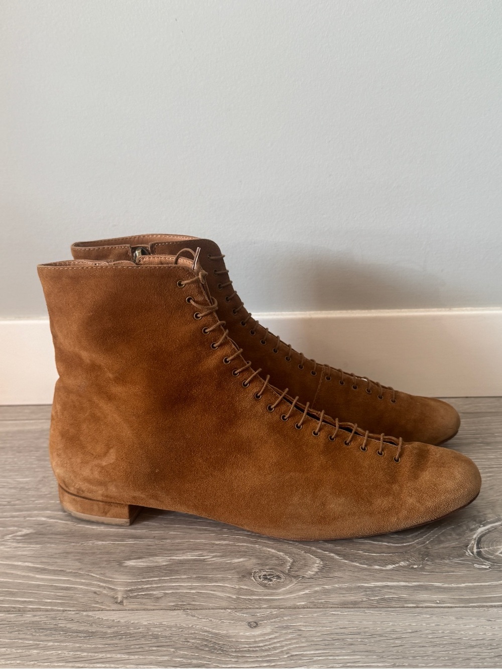 DÔEN Victoriana Suede Lace-Up Ankle Boots in Victorian low heel Pecan tan 38.5 - Picture 3 of 16